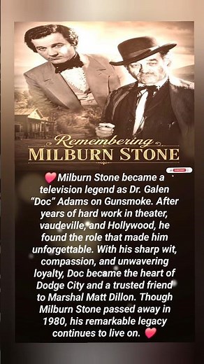 Remembering Milburn Stone 🤠❤️ | The Heart of Dodge City #shorts #viral #story