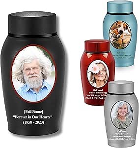 Custom Photo Personalized Small Urns for Human Ashes - Stainless Steel Keepsake Mini Urns for Memorial Cremation and Funeral (Black, Large)