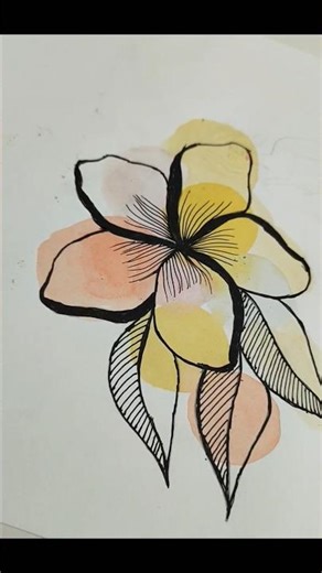 Minimal Floral Painting with Black Outline ✨ Easy Art Idea