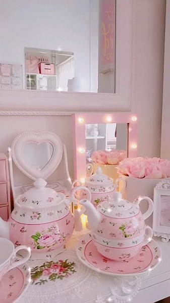 Pink Themed Tea party tea set teapot cup and saucer set