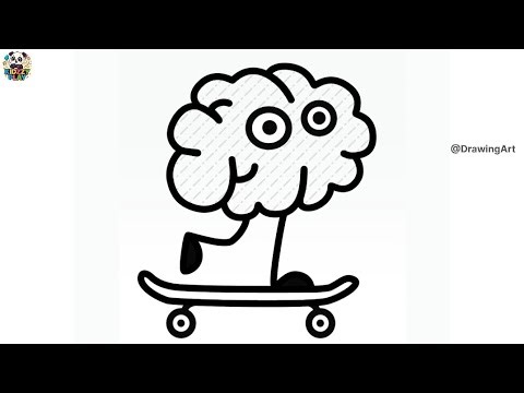 🧠🛹 "How to Draw a Funny Brain on Skateboard | Easy Drawing for Kids"
