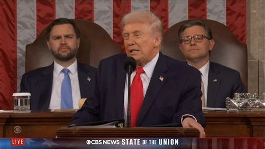 President Trump asked members of Congress to stand if they agree with his statement that the first duty of the U.S. government is to protect American citizens, not those in the country illegally. Trump said people who didn't stand should be "ashamed" of themselves. Some Democrats in the audience interjected, including Reps. Ilhan Omar (D-MN) and Pramila Jayapal (D-WA). | CBS News