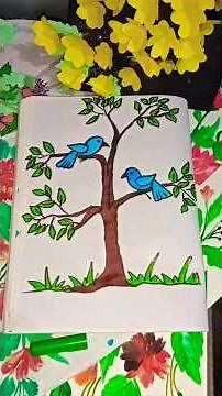 How To Draw Beautiful Birds With Tree😍|| Very Easy Drawing || ‪@shewali_official1‬ #drawing #shorts