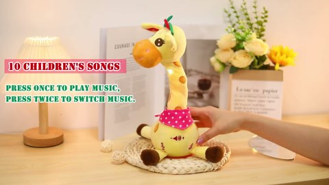 MIAODAM Dancing Giraffe Toy Stuffed Plush, Musical Baby Toys Singing 10 Children's Song Repeats What You Say, Cute Interactive Talking Giraffe Gift for Baby and Kids 1-3 Years Old