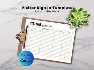 Visitor Sign-in Sheet Template: Modern Office Guest Check-in (canva Editable, Digital Download) - Etsy