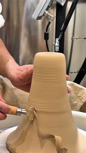 Hands guide clay, wheel spins—tool smooths surface