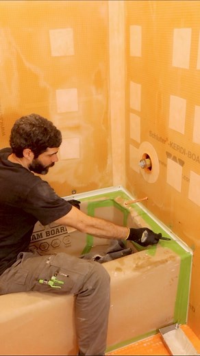 Home Repair Tutor on Instagram: "How to waterproof bathtub against KERDI-BOARD…I apply thin-set to the wall then apply KERDI-FIX against the tub flange. This seals the banding to the tub and the wall. One important tip, apply KERDI-FIX after the mortar because it will only remain tacky for 5-10 minutes. If you’re remodeling a shower like this and need help, join our Platinum membership at homerepairtutor.com 👍🏽🔥Many thanks to Schluter for providing the materials for my client’s bathroom remod