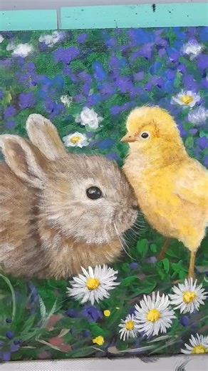 Happy Easter!🐰🐣 ❤️ full bunny and chick painting tutorial on our channel! #easterart #bunny