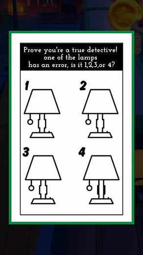 Prove you're a true detective! one of the lamps has an error, is it 1,2,3,or 4? #PuzzleFun #BrainWorkout #PuzzleMaster #fblifestyle #QuizTime #quiz #QuizChallenge #usareels #viralreels #CanYouSolveThis #TestYourBrain | Job House