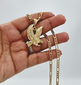 Gold Eagle Pendant Necklace: 5mm Figaro Chain, 14k Heavy Plated - Etsy