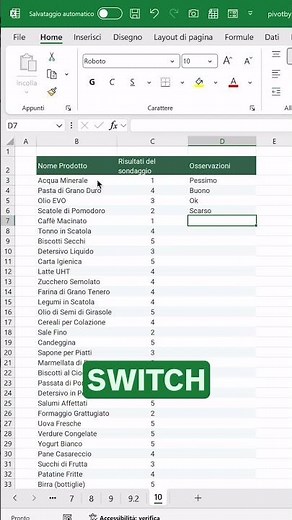 Come la funzione SWITCH semplifica le formule in Excel