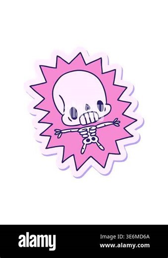 popping motion animation of sticker cartoon illustration kawaii electrocuted skeleton Stock Video Footage - Alamy