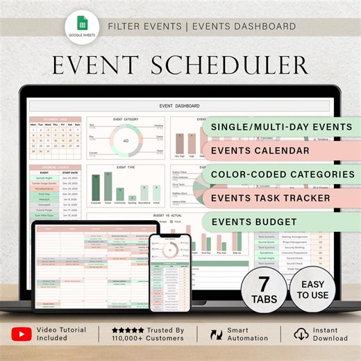 Events Schedule Events Calendar Template Multi-day Event Scheduler Spreadsheet Monthly Events Tracker Events Business Planner Google Sheets - Etsy