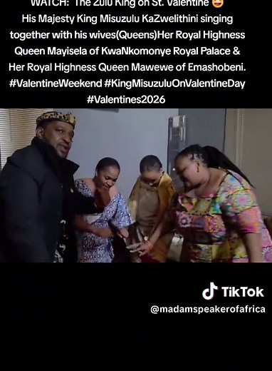 The King of the Zulu nation, His Majesty King Misuzulu KaZwelithini dancing and singing joyfully with his Queens, Her Royal Highness Queen[uMaMkhulu] Ndlunkulu Mayisela of KwaNkomonye Royal Palace and Her Royal Highness Queen[Iqanda likaBayede] Ndlunkulu Mawewe of Emashobeni Royal Palace after a successfully and fruitfull
