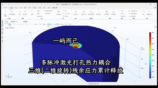 COMSOL多脉冲激光打孔热力耦合二维旋转模型