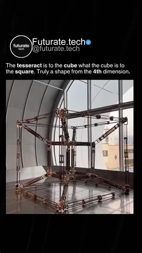 Tech into Ai on Instagram: "A tesseract is a four-dimensional geometric shape, often referred to as a "4D hypercube." While we are familiar with 2D shapes (like squares) and 3D shapes (like cubes), a tesseract exists in a dimension beyond the three we can perceive. It is to a cube what a cube is to a square. A tesseract has 16 vertices, 32 edges, 24 square faces, and 8 cubic cells. It's a mind-bending shape that challenges our understanding of space, and it's often used in science fiction and th