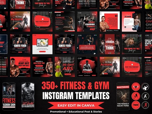 Gym Instagram Templates: Fitness Social Media Bundle (canva Editable, PDF Guide) - Etsy