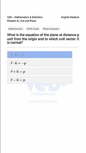Equation of Plane Distance p from Origin 12th Math
