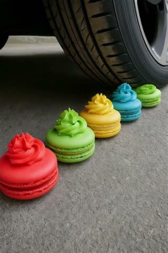 Car vs 4 Cocomelon Macarons | Colorful Creamy Crunch ASMR