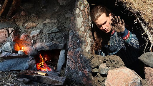 Outdoor bushcraft | Building a shelter with fireplace and chimney