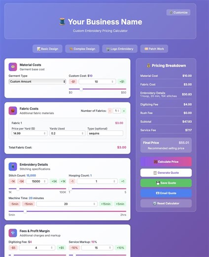 Embroidery Pricing Calculator | Small Business Cost Tool (PDF Download) - Etsy