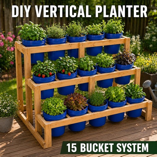 3-tier Bucket Planter Stand Plans DIY Vertical Garden Rack 15x 5-gallon Buckets Space Saving - Etsy