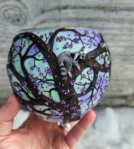 Hand-sculpted Raccoon Spring Tree Candle Holder: Recycled Glass, Sage Purple - Etsy Australia