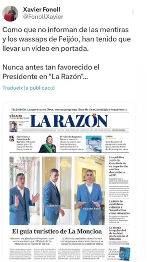 Como que no informan de las mentiras y los wassaps de Feijóo, han tenido que llevar un vídeo en portada. Nunca antes tan favorecido el Presidente en
