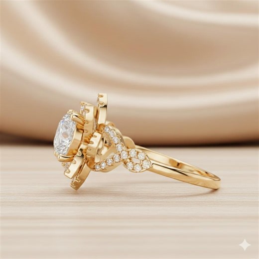 14K Yellow Gold Lab Grown Diamond Halo Engagement Ring – Criss-cross Infinity Band - Etsy