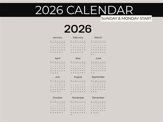 2026 Calendar PNG   JPG: Transparent Background, Printable, Digital Download - Etsy