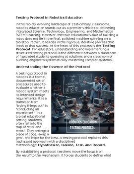Testing Protocol in Robotics - Reading Passage and x 10 Questions