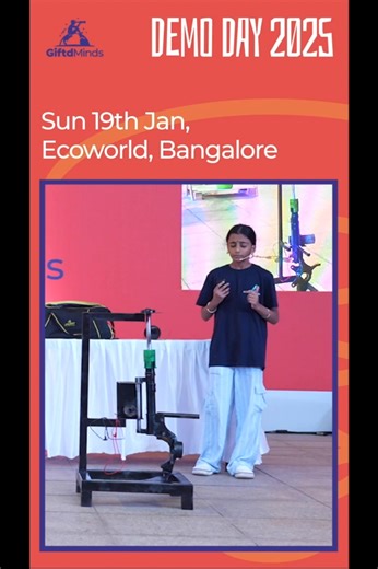 Meet Anagha - one of our GiftdMinds students who built a pothole electricity generator and showcased it at last year's GiftdMinds Demo Day 2025. This year she is working on something even more ambitious. This and 40 other products will be showcased on Sun, 18th Jan at GiftdMinds Demo Day Mega Finale 2026 by GiftdMinds students age 9-15yrs - Bangalore's most innovative and budding entrepreneurs who will defy their age and showcase products they have build that solve real world problems. No school