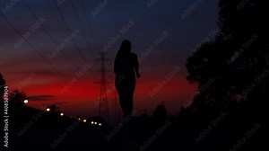silhouette woman running slow motion