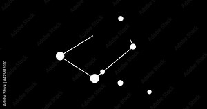 Norma constellation. Stars in the night sky. Constellation in line art style in black and white. Cluster of stars and galaxies. Horizontal composition, 4k video quality