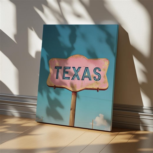 Texas Retro Sign Canvas Wall Art, Pink Vintage Texas Sign Photography Print, Western Roadside Americana Artwork - Etsy