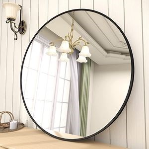 [Hot Item] Round Mirror, Black Metal Frame Circle Mirror, Wall Mirror for Entryway, Bathroom, Vanity, Living Room, Black Circle Mirror