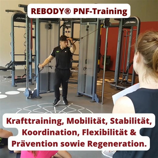 REBODY® PNF-Training 💪 Aus-/Fortbildung 🟢 Die perfekte Fusion von Functional Training & Physiotherapie REBODY® PNF-Training ist funktionelles Training auf Basis der PNF (Propriozeptive Neuromuskuläre Fazilitation) Methode aus der klassischen Physiotherapie. P.N.F. ist eine physiotherapeutische Methode zur Verbesserung der neuromuskulären Koordination und Motorik durch die adäquate Stimulierung der eigenen Propriozeptoren. Die PNF Bewegungsmuster sind Bestandteil jeglicher natürlicher Bewegung 