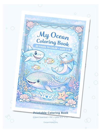 Ocean Coloring Book for Kids Ages 3-8 – 30 Cute Ocean Animals Pages – Printable PDF – Shark Dolphin Turtle – Preschool Toddler Activity - Etsy