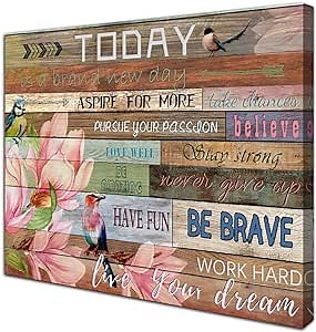 Today is a New Day Inspirational Wall Art for Office Quotes Theme Wall Decor for Women Motivational Canvas Prints Framed Magnolia Picture Poster for Bedroom Inspirational Mothers Day Gifts 16x24