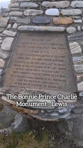 This is the Bonnie Prince Charlie Monument on the Isle of Lewis, not far from the border with the Isle of Harris. Prince Charles had landed near here on the 4th May 1746 after sailing up Loch Seaforth while on the run after the Battle of Culloden. It was just one stop on a long journey as he led government troops on a wild chase through the Highlands and Islands. Charles and his followers had just spent four days on the small island of Scalpay, passing themselves off as the crew of a wrecked mer