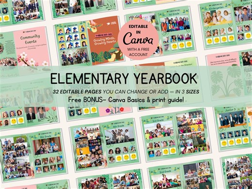 Canva Elementary Yearbook Book, Editable 32 Page School Class Layout - Etsy