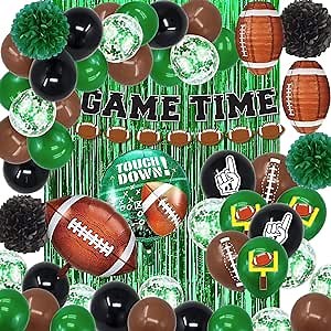 Football Party Decorations, Football Theme Party Supplies Include Game Time Football Banner Paper Pom Pom Lantern Balloons for Football Birthday Party Football Gameday Tailgate Party