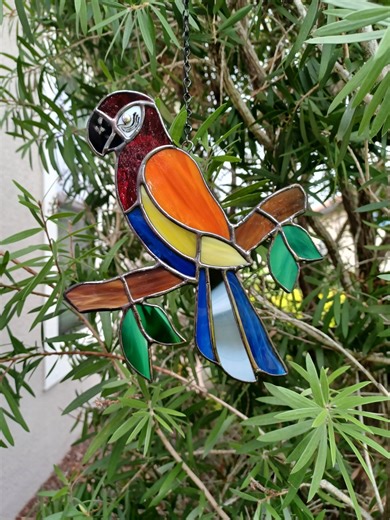 Parrot Stained Glass Suncatcher: Tropical Bird Ornament - Etsy