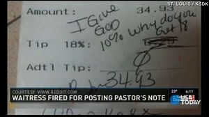 Applebee's fires waitress for posting pastor's receipt