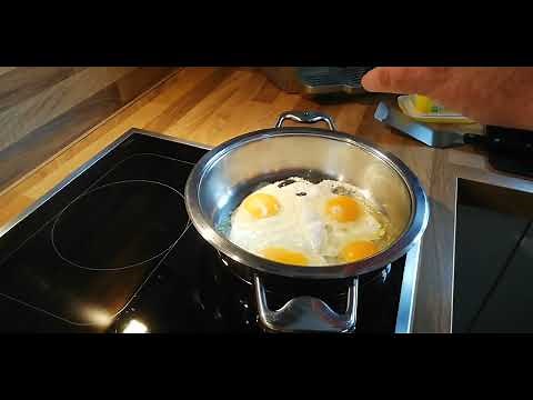 Spiegeleier in Edelstahl Pfanne braten, Teil 1