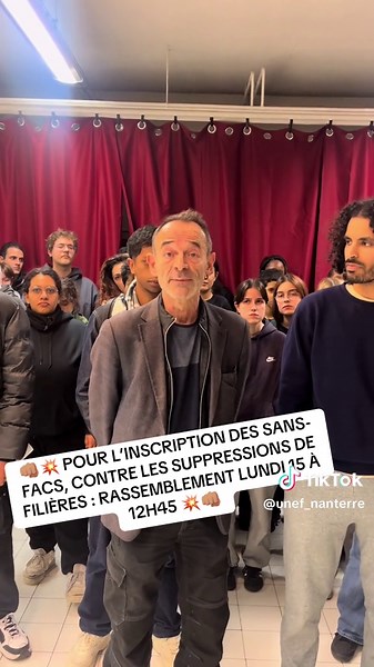 👊🏽💥 POUR L’INSCRIPTION DES SANS-FACS, CONTRE LES SUPPRESSIONS DE FILIÈRES : RASSEMBLEMENT LUNDI 15 À 12H45 💥👊🏽 La présidence de Nanterre refuse les sans-facs, coupe les budgets et ferme les filières ! Le collectif des sans-facs et l’UNEF appellent à un rassemblement devant le conseil d’Administration de l’université lundi 15 à 12h45 📢 Ce conseil va voter un budget d’austérité et de nouvelles attaques contre les étudiants et les personnels ! Montrons leur qu’on n’acceptera pas les politiqu