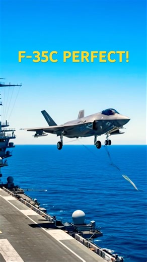 PERFECT F-35C CARRIER LANDING IN BLUE OCEAN ✈️🌊 #aviationshorts #militaryaircrafts #f35c #military