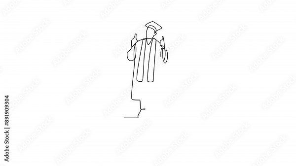 Animated self drawing of Graduation ceremony video design illustration. Graduation themes design in simple linear concept. Illustration of students wearing a toga as symbol of graduation ceremony.