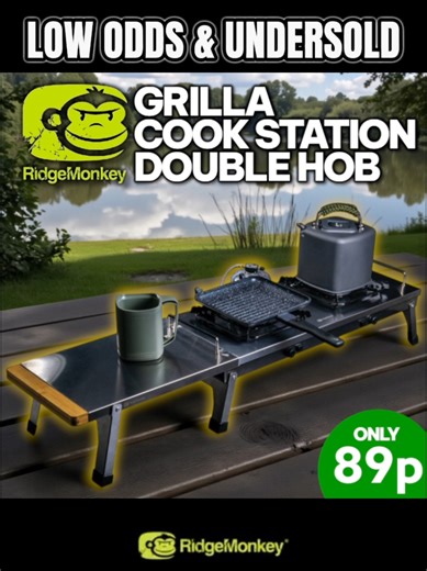 The Ridgemonkey Grilla Cook Station Double Hob hybrid between the Quad Connect Pro Stove and the Ridgemonkey Grilla BBQ provides a portable, sturdy and simple solution for comfortable mobile cooking... GET YOURS FROM JUST 89P! #carpfishing #ridgemonkey #stove #camping #fishing