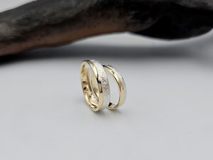 Two Tone 14K Gold and Sterling Silver Hammered Wedding Bands Set, Rustic Couples Rings - Etsy